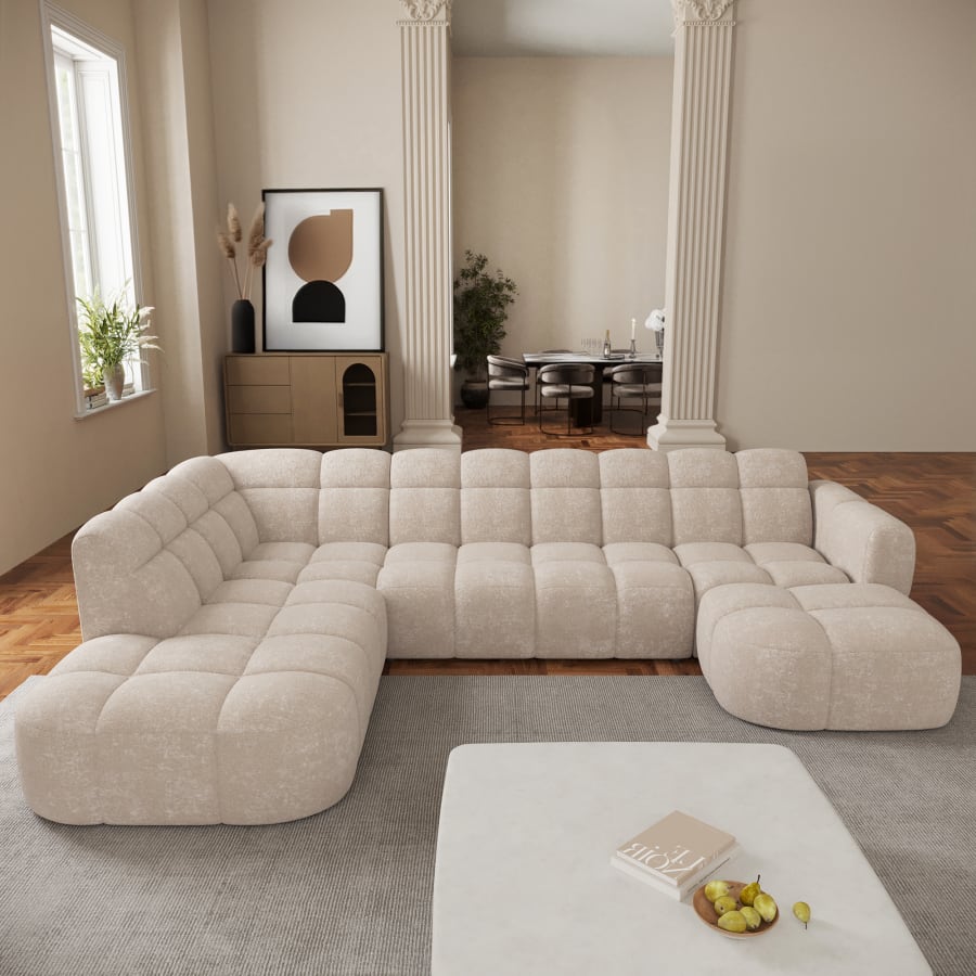 Canapé panoramique tissu beige - Angle droit